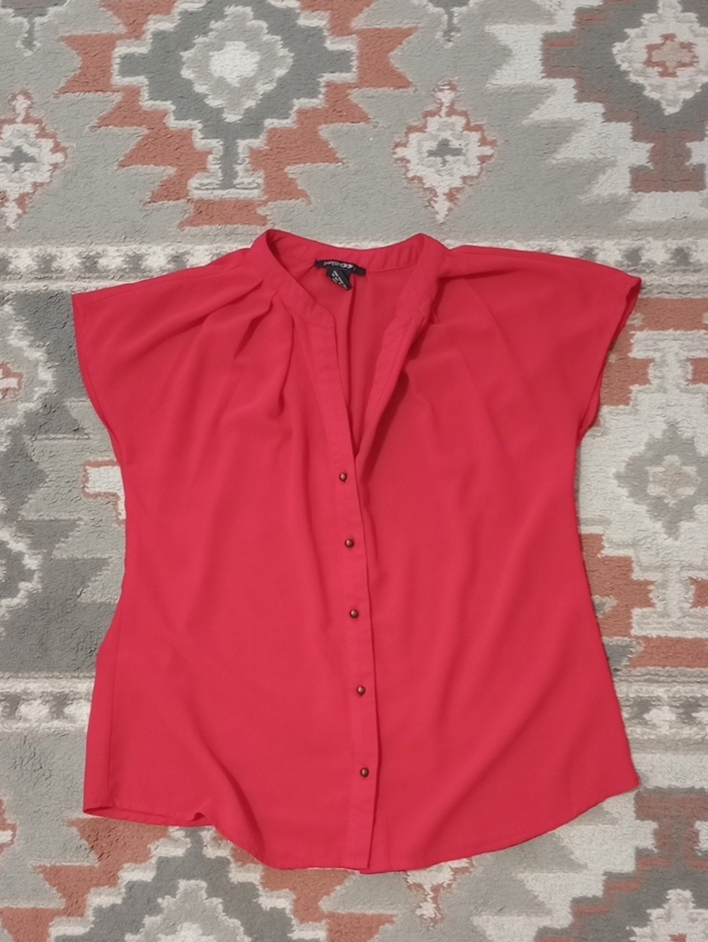 Papermoon Red Button-Front Cap Sleeve Blouse